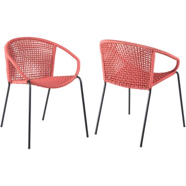 Snack Indoor Outdoor Stackable Steel Dining Chair Set of 2 with Brick Red Rope