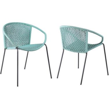 Snack Indoor Outdoor Stackable Steel Dining Chair With Wasabi Rope - Set Of 2