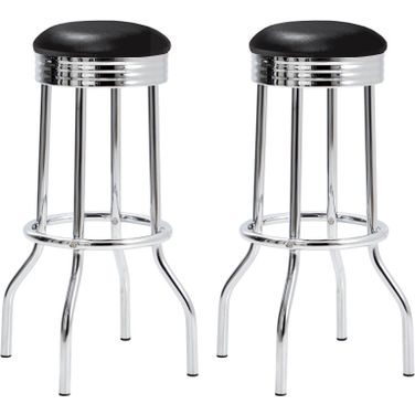 Retro Upholstered Top Bar Stools Black and Chrome Set of 2