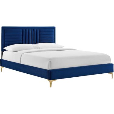 Sofia Channel Tufted Performance Velvet Full Platform Bed In Navy MOD-6995-NAV