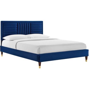 Sofia Channel Tufted Performance Velvet Full Platform Bed In Navy MOD-6999-NAV