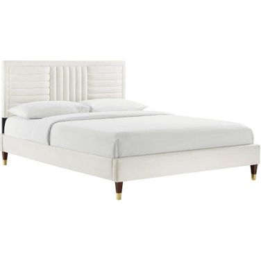 Sofia Channel Tufted Performance Velvet King Platform Bed In White MOD-7011-WHI
