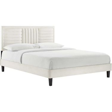 Sofia Channel Tufted Performance Velvet King Platform Bed In White MOD-7015-WHI