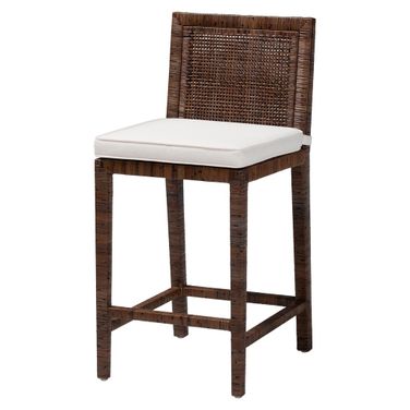 Sofia Rattan Counter Stool With Cushion In Antique Coffee