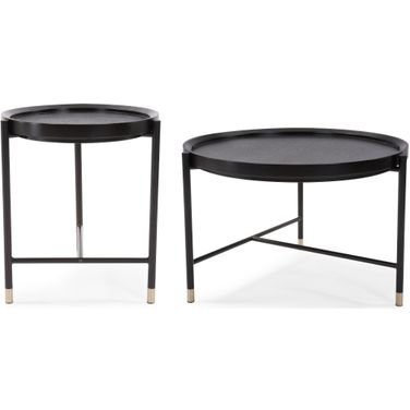 Soho Round Occasional Table Set In Dark Ash and Brass