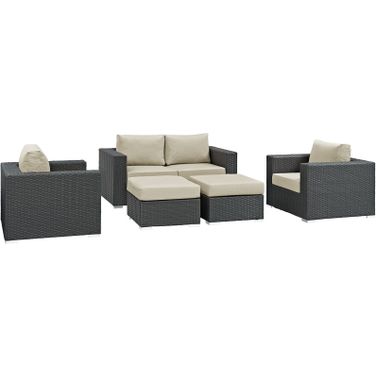 Sojourn Canvas Antique Beige 5 Piece Outdoor Patio Sunbrella Sectional Set EEI-1879-CHC-BEI-SET