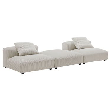 Solace 3-Piece Modular Corduroy Upholstered Sectional Sofa In Almond