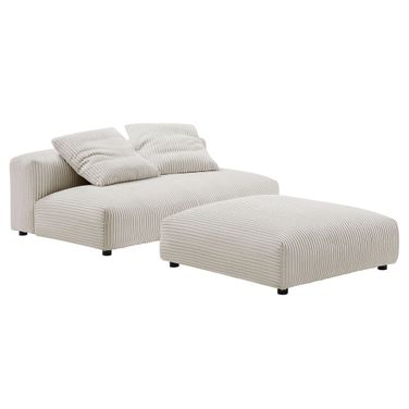 Solace Modular Corduroy Upholstered Armless Loveseat and Ottoman Set In Almond