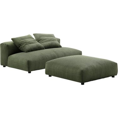 Solace Modular Corduroy Upholstered Armless Loveseat and Ottoman Set In Fern
