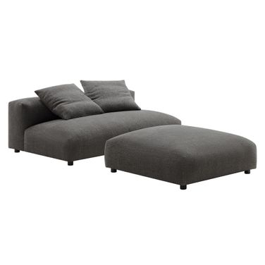 Solace Modular Upholstered Fabric Armless Loveseat and Ottoman Set In Charcoal