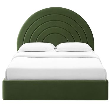 Solana Arched Performance Velvet Full Platform Bed In Moss Green