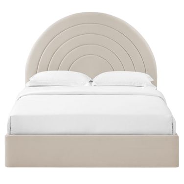 Solana Arched Performance Velvet Queen Platform Bed In Almond
