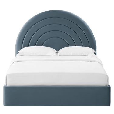 Solana Arched Performance Velvet Queen Platform Bed In Cadet Blue