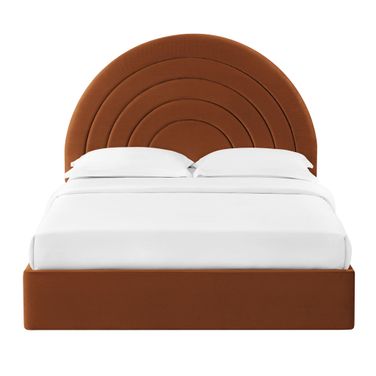 Solana Arched Performance Velvet Queen Platform Bed In Rust