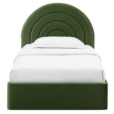 Solana Arched Performance Velvet Twin Platform Bed In Moss Green