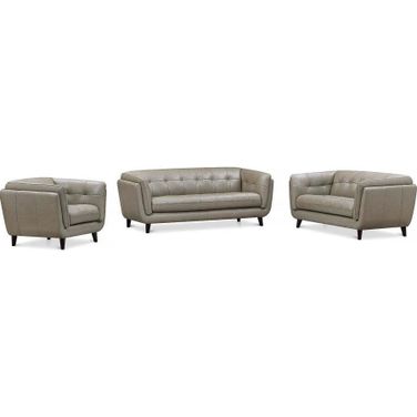 Solana Leather Living Room Set In Chico Slate