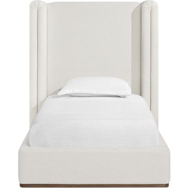 Solange Linen Textured Fabric Upholstered Twin Bed In Cream