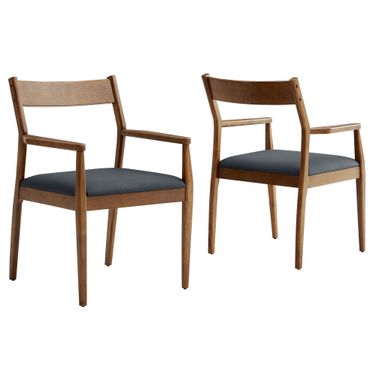 Solara Vegan Leather Wood Dining Armchairs Set of 2 In Walnut and Black