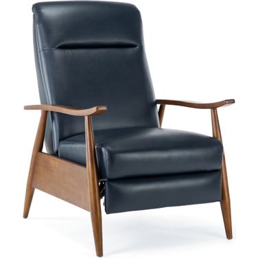 Solaris Wood Arm Push Back Recliner In Midnight Blue
