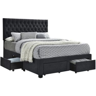 Soledad Eastern King 4-drawer Button Tufted Storage Bed Charcoal