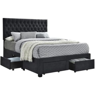 Soledad Queen 4-drawer Button Tufted Storage Bed Charcoal