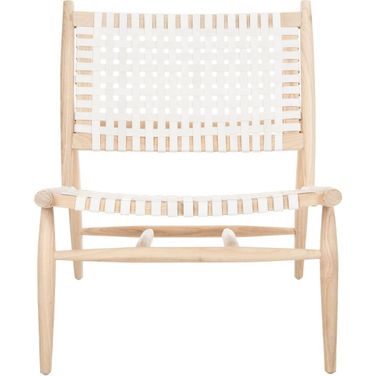 Soleil Leather Woven Accent Chair In White