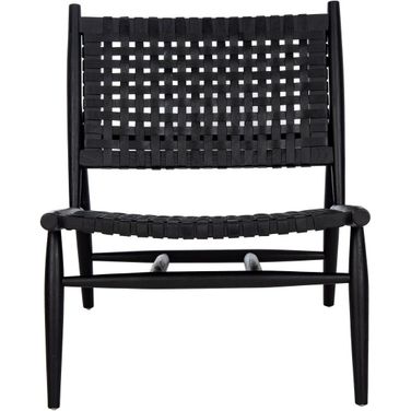 Soleil Leather Woven Accent Chair In Black