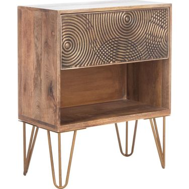 Solene Natural and Brass 1 Drawer Textured Nightstand