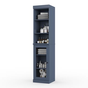 Solid Wood 16.5" Bathroom Storage Cabinet With Clear Glass Doors And Adjustable Shelves In Antique Blue