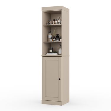 Solid Wood 16.5" Bathroom Storage Cabinet With Raised Panel Doors And Adjustable Shelves In Beige