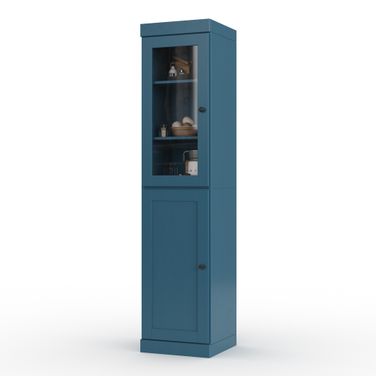 Solid Wood 16.5" Pantry Cabinet With Clear Glass And Shaker Doors In Black