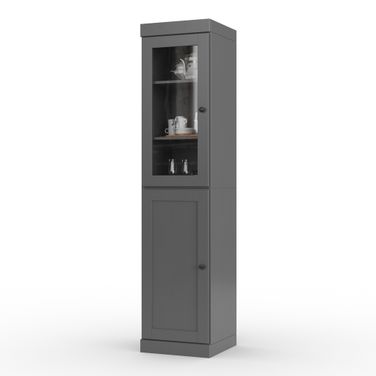 Solid Wood 16.5" Pantry Cabinet With Clear Glass And Shaker Doors In Gray
