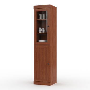 Solid Wood 16.5" Pantry Cabinet With Clear Glass And Shaker Doors In Mocha