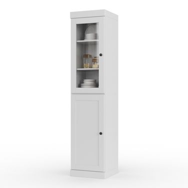 Solid Wood 16.5" Pantry Cabinet With Clear Glass And Shaker Doors In White