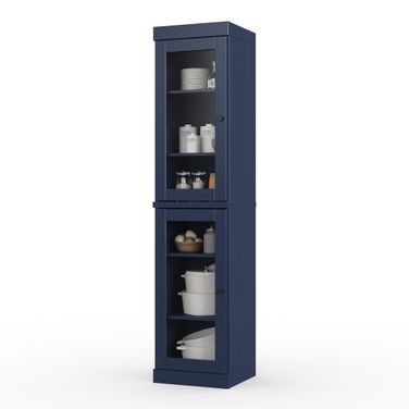 Solid Wood 16.5" Pantry Cabinet With Clear Glass Doors And Adjustable Shelves In Navy Blue