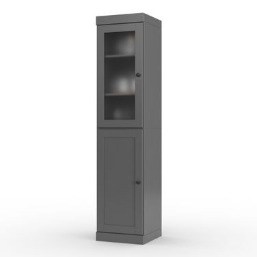 Solid Wood 16.5" Pantry Cabinet With Frosted Glass And Shaker Doors In Gray