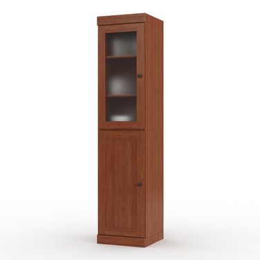 Solid Wood 16.5" Pantry Cabinet With Frosted Glass And Shaker Doors In Mocha