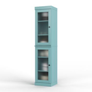 Solid Wood 16.5" Pantry Cabinet With Frosted Glass Doors And Adjustable Shelves In Aqua