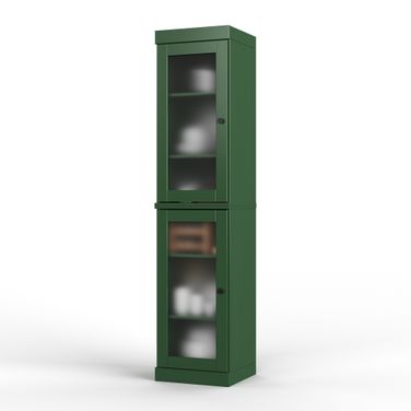 Solid Wood 16.5" Pantry Cabinet With Frosted Glass Doors And Adjustable Shelves In Green