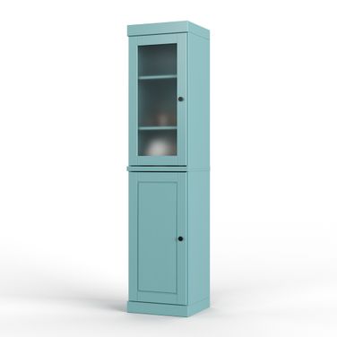 Solid Wood 16.5" Pantry Cabinet With Raised Panel And Frosted Glass Doors In Aqua
