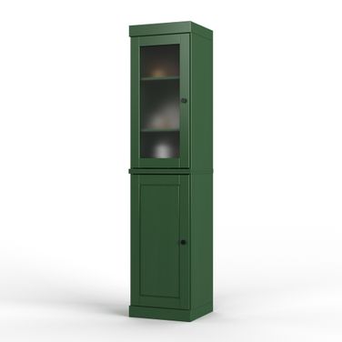 Solid Wood 16.5" Pantry Cabinet With Raised Panel And Frosted Glass Doors In Green
