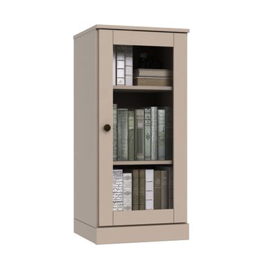 Solid Wood 3-Shelf Bookcase With Clear Glass Door And Adjustable Shelves In Beige