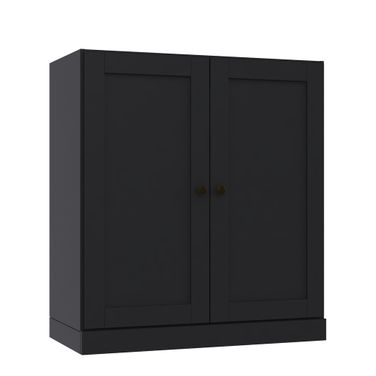 Solid Wood 3-Shelf Bookcase With Shaker Doors And Adjustable Shelves In Black