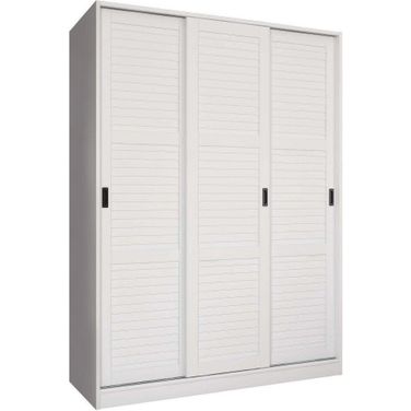 Solid Wood 3-Sliding Door Wardrobe In White