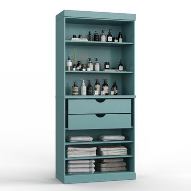 Solid Wood 32" Bathroom Storage Cabinet With 2-Drawers And Adjustable Shelves In Aqua