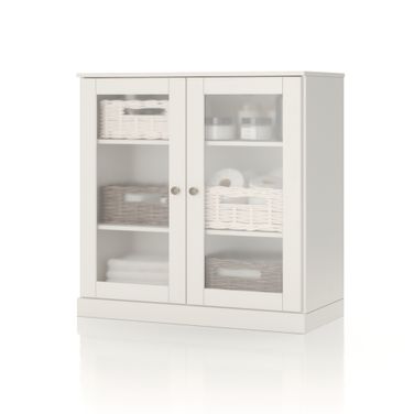 Solid Wood 32" Bathroom Storage Cabinet With Frosted Glass Doors And Adjustable Shelves In White