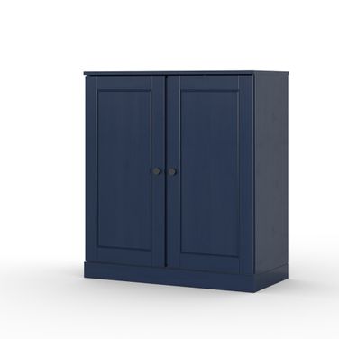 Solid Wood 32" Bathroom Storage Cabinet With Raised Panel Doors And 2-Drawers In Navy Blue