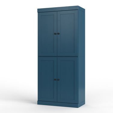 Solid Wood 32" Pantry Cabinet With 2-Drawers And Adjustable Shelves In Black