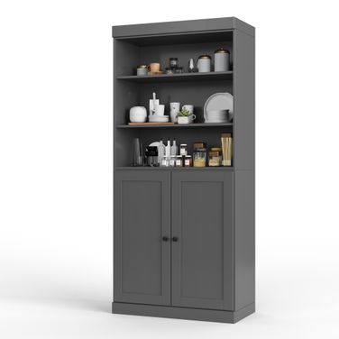 Solid Wood 32" Pantry Cabinet With 2-Drawers And Adjustable Shelves In Gray