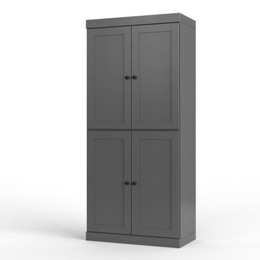Solid Wood 32" Pantry Cabinet With 2-Drawers And Adjustable Shelves In Gray